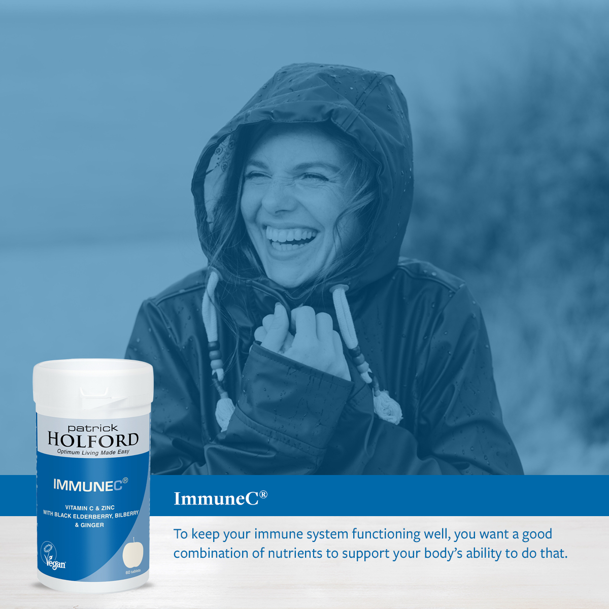 ImmuneC pot with lifestyle image which is a supplement of daily vitamins for your immune system